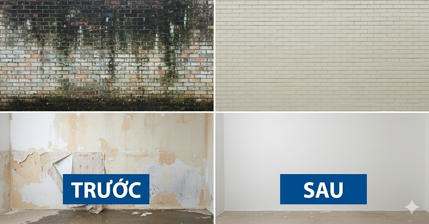 hình ảnh trước và sau khi chống thấm tường nhà tại Đà Nẵng